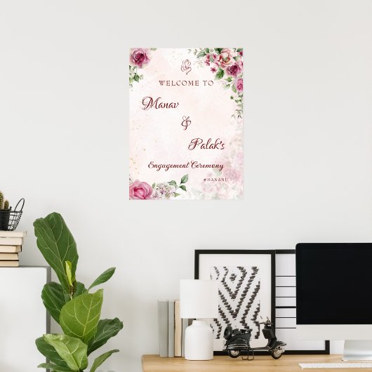 Roze Indisch verloving welkom bord Poster (Thuiskantoor)