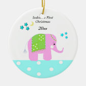 Roze Indische olifant baby's eerste kerstmis Keramisch Ornament (Voorkant)