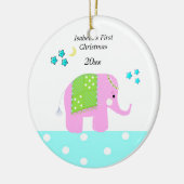 Roze Indische olifant baby's eerste kerstmis Keramisch Ornament (Links)