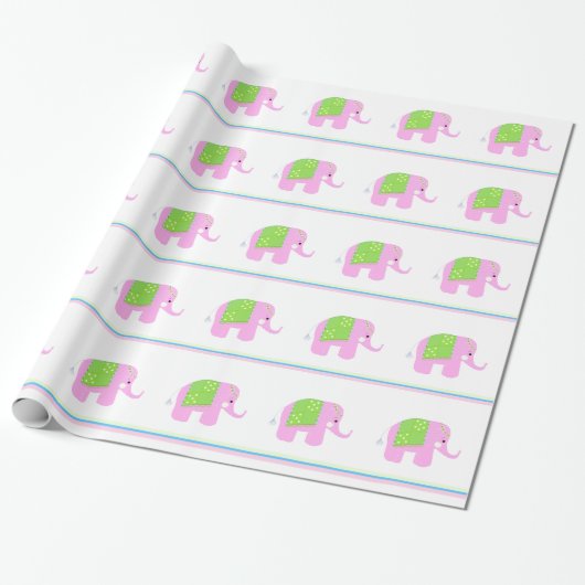 Roze Indische Olifanten Cadeaupapier (Uitgerold)