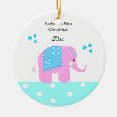Roze Indische Olifantenbaby's Eerste Kerstmis Keramisch Ornament (Voorkant)