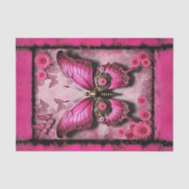 Roze Industriële Vlinder met Bloemen Decoupage Tissuepapier