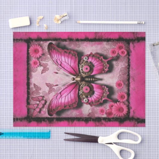 Roze Industriële Vlinder met Bloemen Decoupage Tissuepapier (Craft)