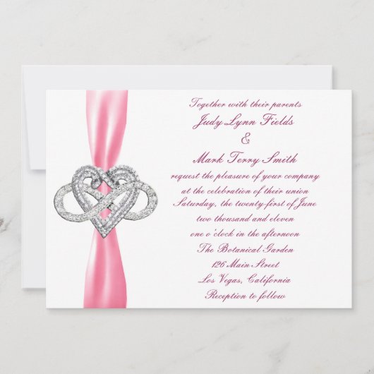 Roze Infinity Hart Bruiloft Uitnodiging (Voorkant)