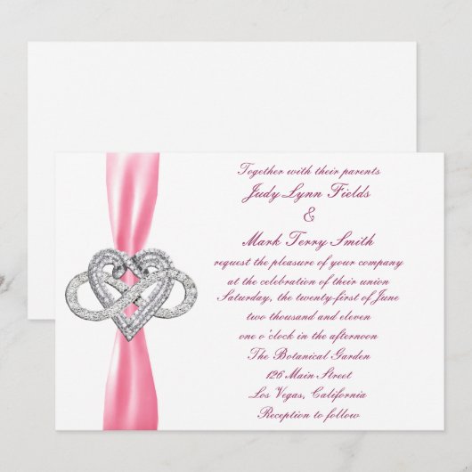 Roze Infinity Hart Bruiloft Uitnodiging (Voorkant / Achterkant)