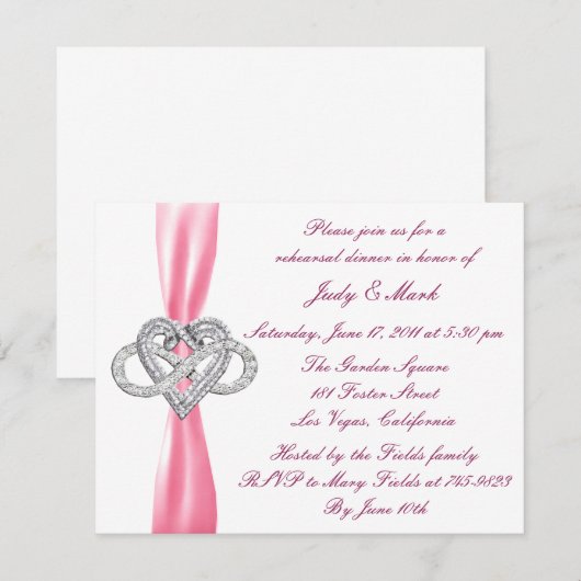 Roze Infinity Hart repetitie diner uitnodiging (Voorkant / Achterkant)