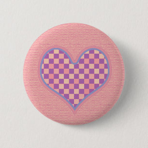 roze ingecheckt hart ronde button 5,7 cm
