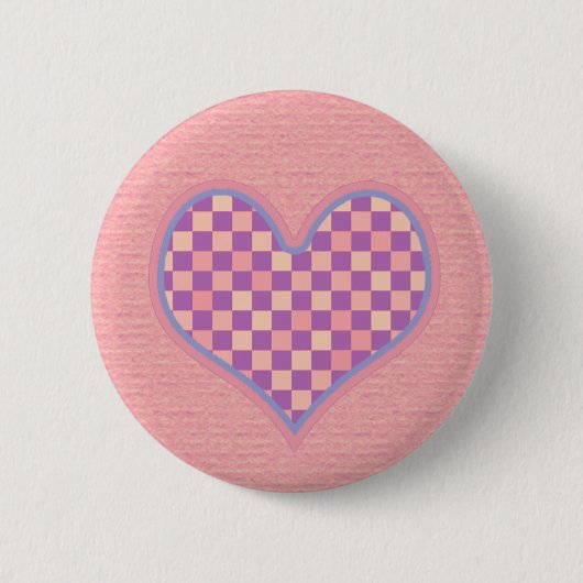 roze ingecheckt hart ronde button 5,7 cm (Voorkant)