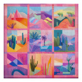 Roze Ingelijste Desert Art Grid - Kleurrijke Geome Perfect Poster (Voorkant)