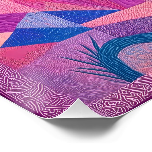 Roze Ingelijste Desert Art Grid - Kleurrijke Geome Perfect Poster (Hoek)