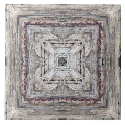  roze ingesloten Aztec geïnspireerd patroon Tegeltje (Voorkant)