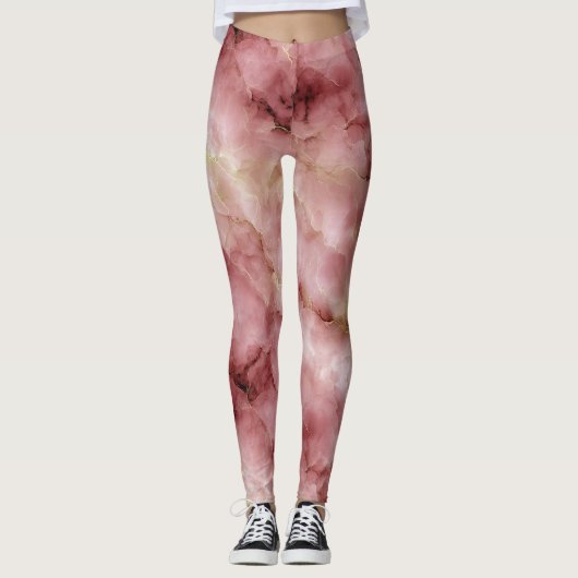 Roze Ingewikkelde Marmer Patroon Leggings (Voorkant)