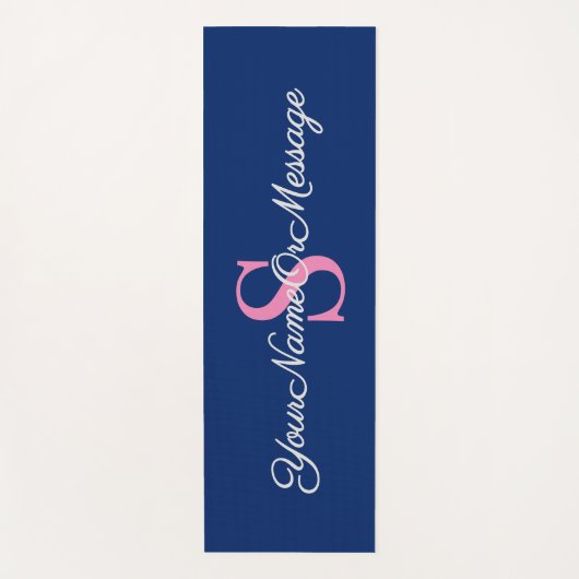 Roze Initiaal, elegante scripttekst, Royal Blue Yogamat (Voorkant)