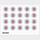 Roze Initiaal, en Naam Ronde Sticker (Vel)