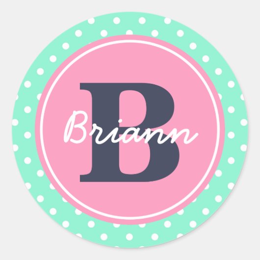 Roze Initiaal, en Naam Ronde Sticker (Voorkant)