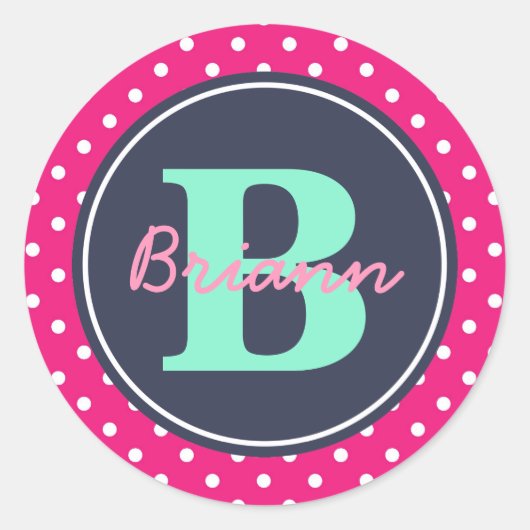 Roze Initiaal, en Naam Ronde Sticker (Voorkant)