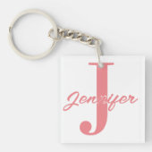 Roze Initiaal Letter en Naam Custom Sleutelhanger (voorkant)