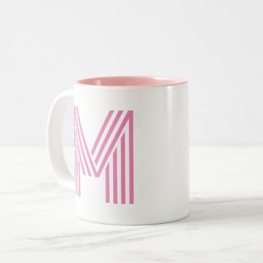 Roze initiaal letter/Monogram Tweekleurige Koffiemok (Voorkant links)