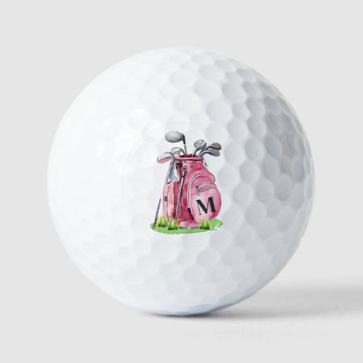 Roze Initiaal Monogram Golfballen (Voorkant)