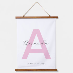 Roze Initiaal naam gepersonaliseerd Hangend Wandkleed