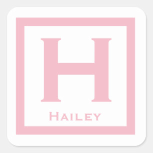 Roze Initiaal Naam Kinder meisje Terug naar school Vierkante Sticker