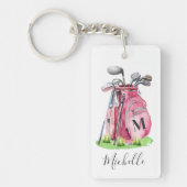 Roze Initiaal naam Monogram Golf Sleutelhanger (Voorkant)