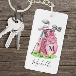 Roze Initiaal naam Monogram Golf Sleutelhanger