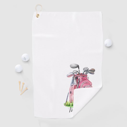 Roze Initiaal naam monogram Golfhanddoek (Insitu)