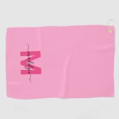 Roze Initiaal naam monogram Golfhanddoek (Horizontaal)