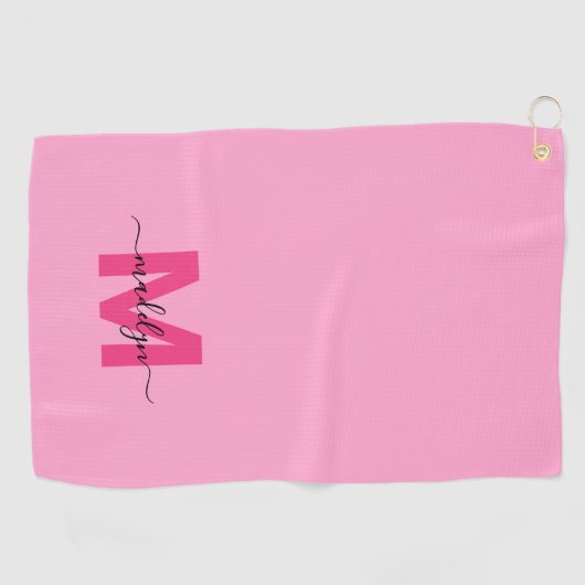 Roze Initiaal naam monogram Golfhanddoek (Horizontaal)
