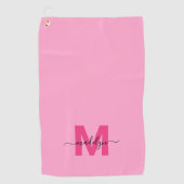 Roze Initiaal naam monogram Golfhanddoek (Voorkant)