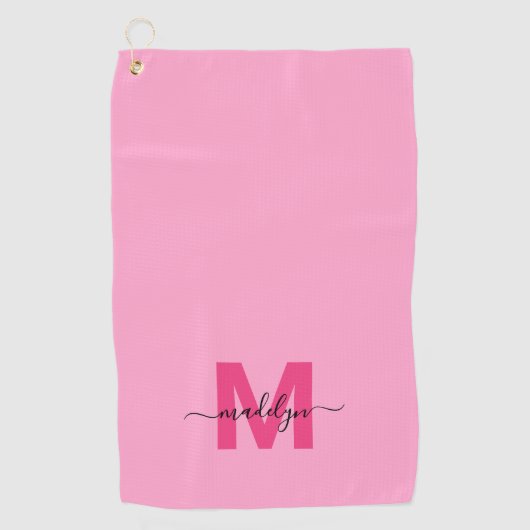 Roze Initiaal naam monogram Golfhanddoek (Voorkant)