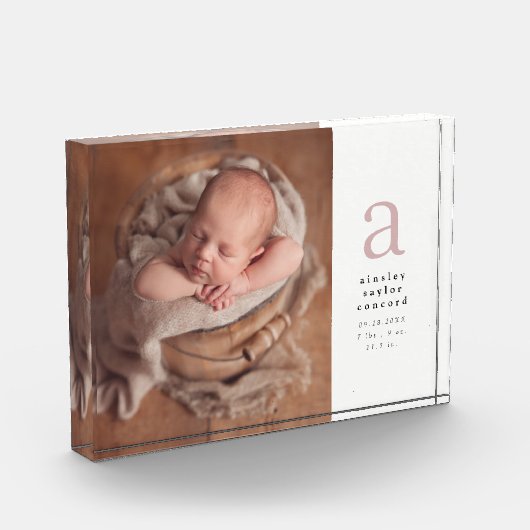 Roze initiaal simpele geboorteaankondiging Fotoblo Fotoblokken (Links)