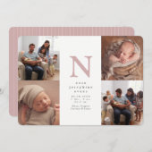 Roze initiaal vier foto-collage aankondiging (Voorkant / Achterkant)