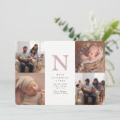 Roze initiaal vier foto-collage aankondiging (Staand voorkant)