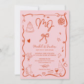 Roze initialen handgetekende geïllustreerde foto b kaart (Voorkant)