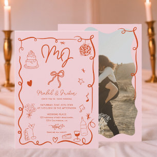 Roze initialen handgetekende geïllustreerde foto b kaart