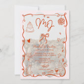 Roze initialen handgetekende geïllustreerde foto's kaart (Voorkant)