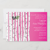 Roze Initialen in Birch Tree Wedding Invitations Kaart (Voorkant)