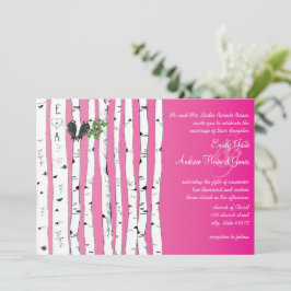 Roze Initialen in Birch Tree Wedding Invitations Kaart