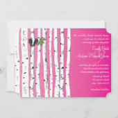 Roze Initialen in Birch Tree Wedding Invitations Kaart (Voorkant)