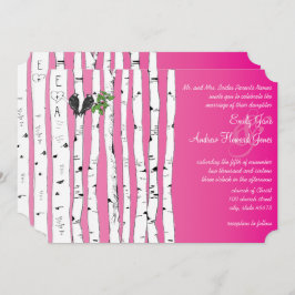 Roze Initialen in Birch Tree Wedding Invitations Kaart