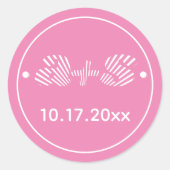 Roze initialen met strepen retro 70s bruiloft ronde sticker (Voorkant)