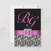 Roze Initialen Zebra Stripes Wedding RSVP (Voorkant)