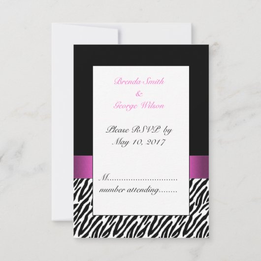 Roze Initialen Zebra Stripes Wedding RSVP (Achterkant)