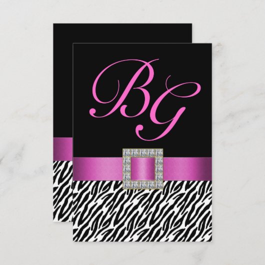 Roze Initialen Zebra Stripes Wedding RSVP (Voorkant / Achterkant)