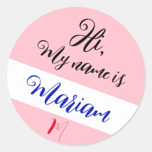 Roze (Initiële Letter & Naam) Hallo, Mijn Naam Is Ronde Sticker