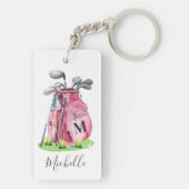 Roze Initiële Naam Monogram Golf Sleutelhanger (achterkant)