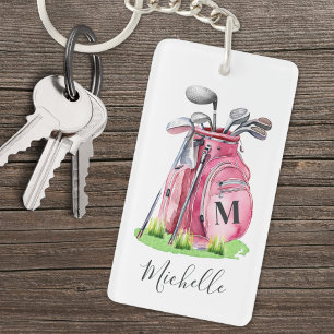 Roze Initiële Naam Monogram Golf Sleutelhanger