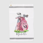 Roze Initiële Naam Monogram Golfhanddoek (Voorkant)